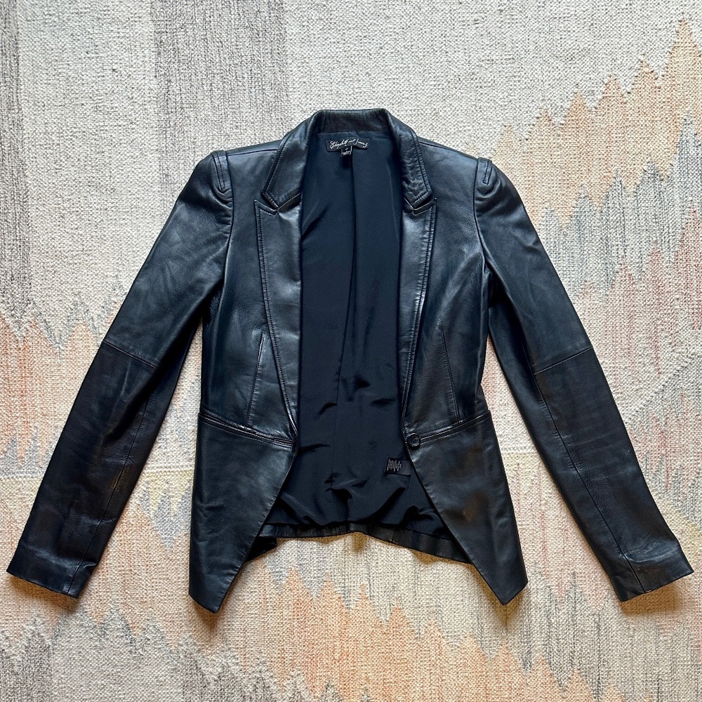 $795 Elizabeth and James Black Leather Blazer Size 0